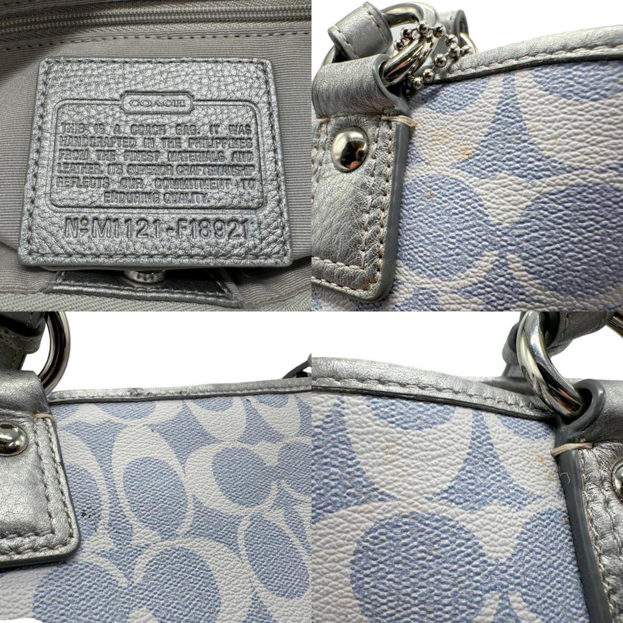 Coach COACH handbag signature leather light blue x silver ladies n0104