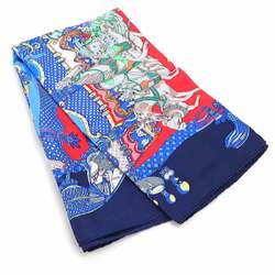 HERMES Scarf Muffler TOURNEZ MANAGE Merry-go-round Silk Navy Women's h30409f