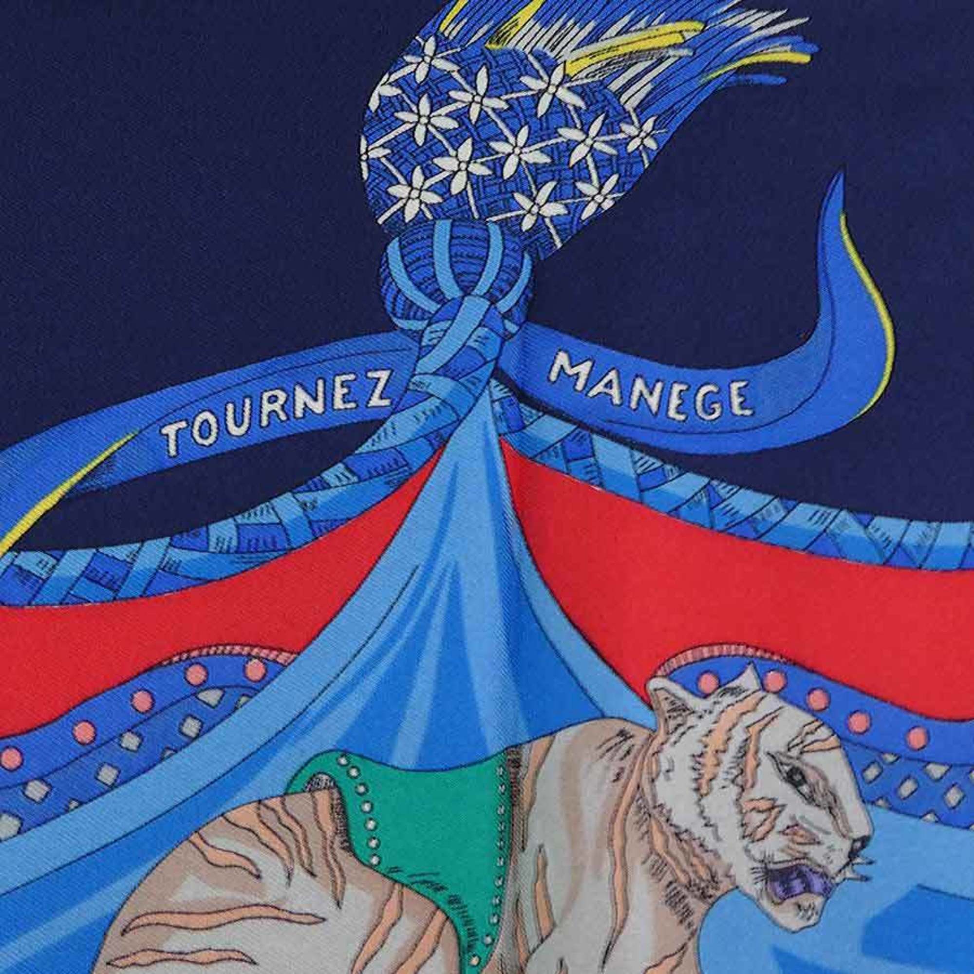 HERMES Scarf Muffler TOURNEZ MANAGE Merry-go-round Silk Navy Women's h30409f