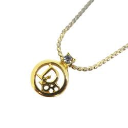 Christian Dior Necklace Circle Rhinestone GP Plated Gold Women's