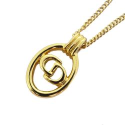 Christian Dior Necklace CD Oval GP Plated Gold Women's