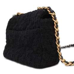 Chanel Chain Shoulder Bag 19 Flap Coco Mark Tweed AS1160 CHANEL Black