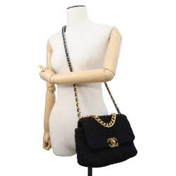 Chanel Chain Shoulder Bag 19 Flap Coco Mark Tweed AS1160 CHANEL Black