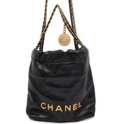 CHANEL Handbag 22 Coco Mark Shiny Calf Leather AS3980 2way Shoulder Black