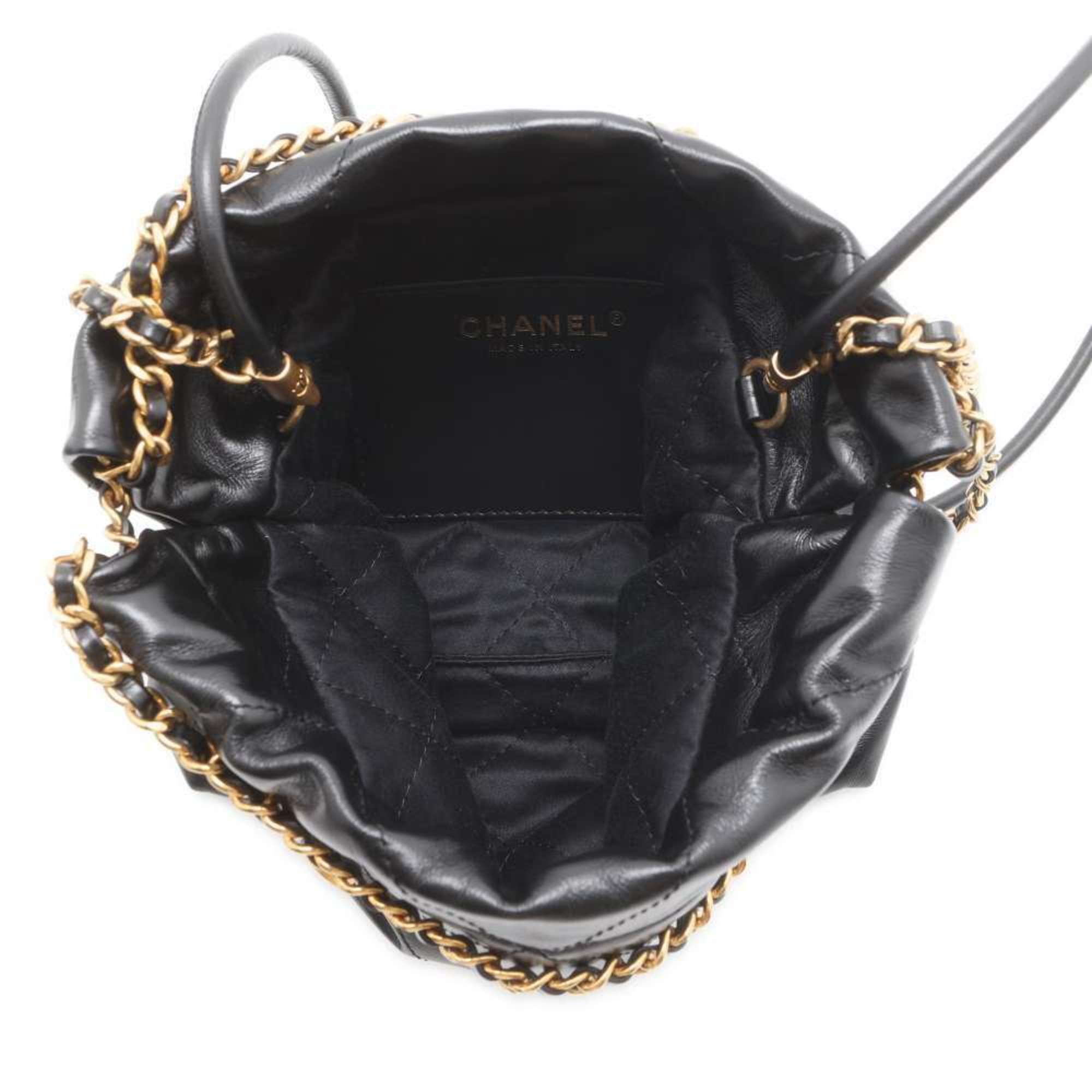 CHANEL Handbag 22 Coco Mark Shiny Calf Leather AS3980 2way Shoulder Black