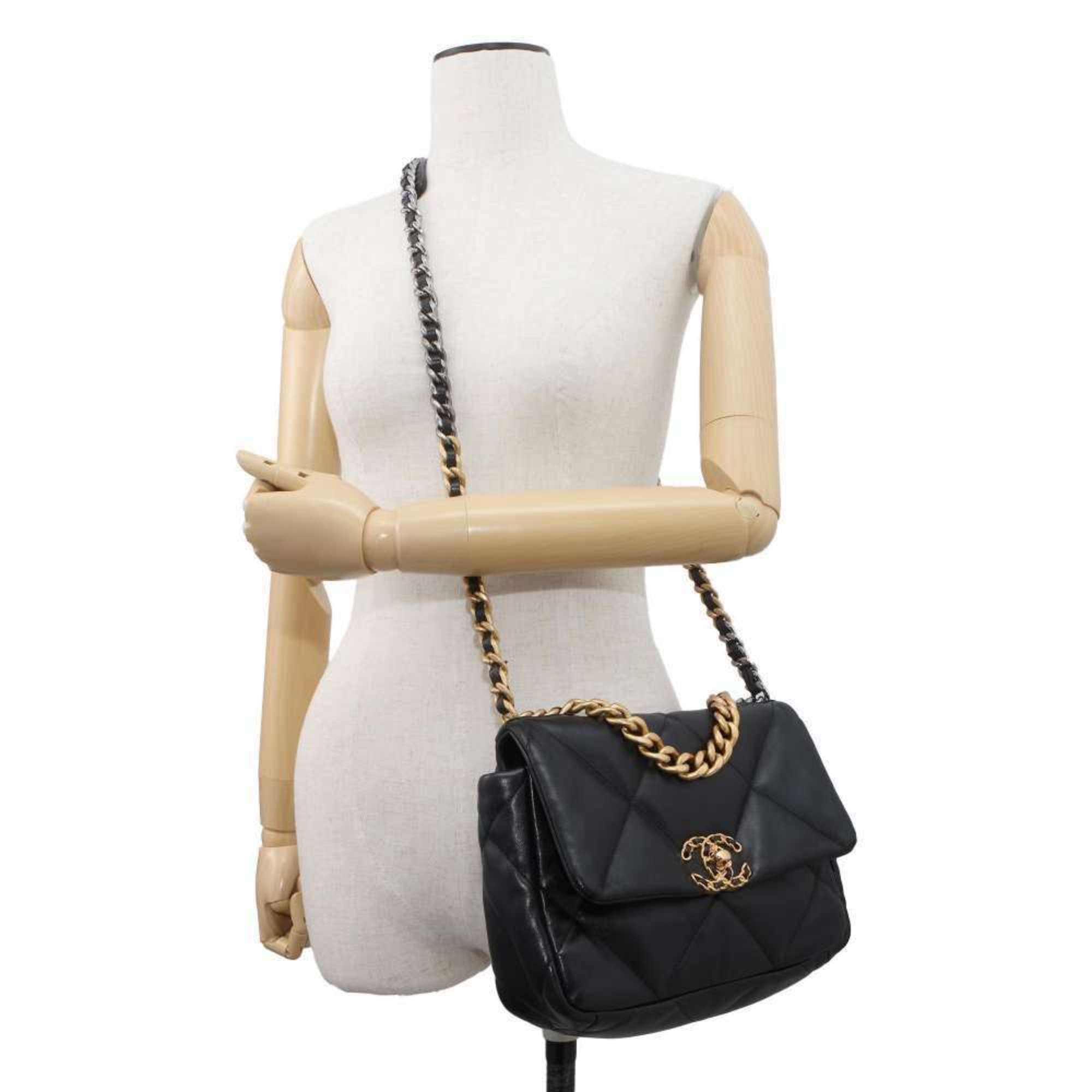 Chanel Chain Shoulder Bag CHANEL19 Matelasse Coco Mark Flap Lambskin AS1160 Black