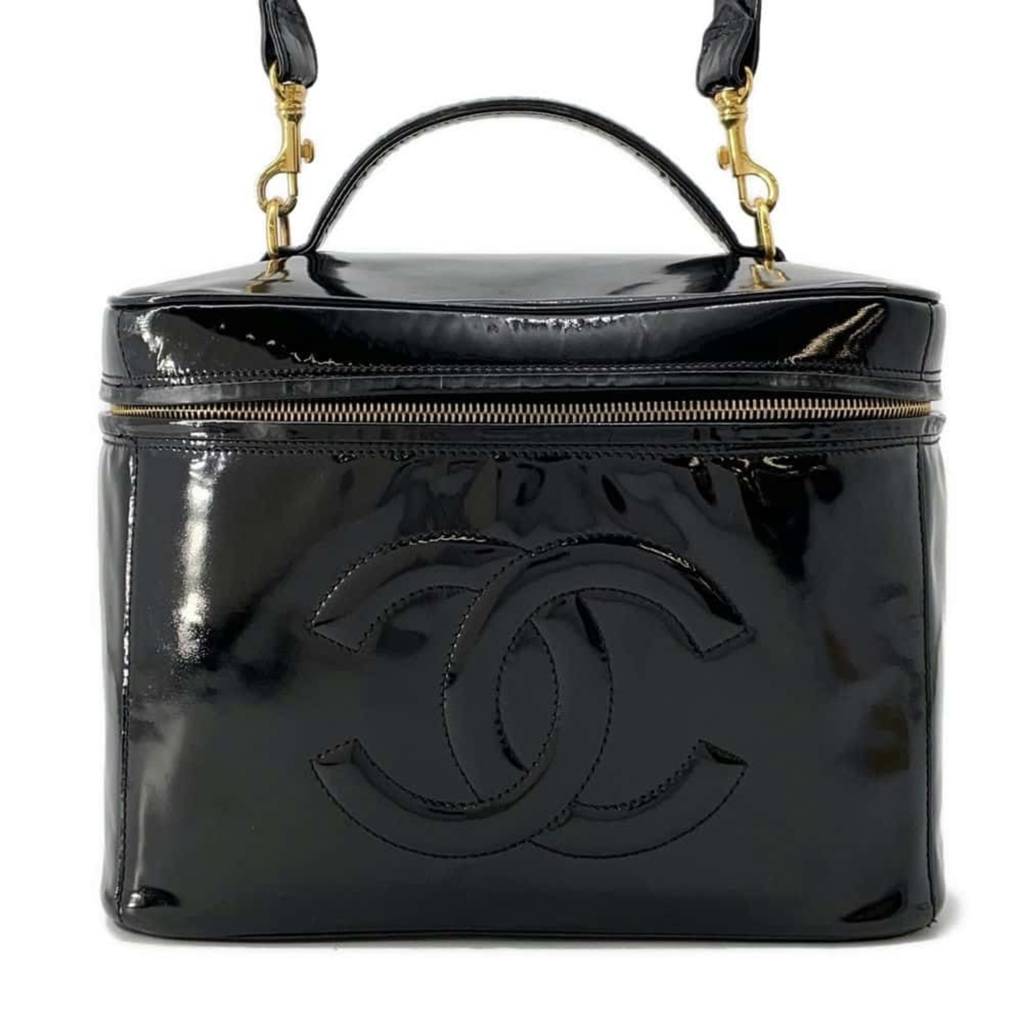 Chanel handbag Coco mark vanity patent CHANEL 2way shoulder bag black