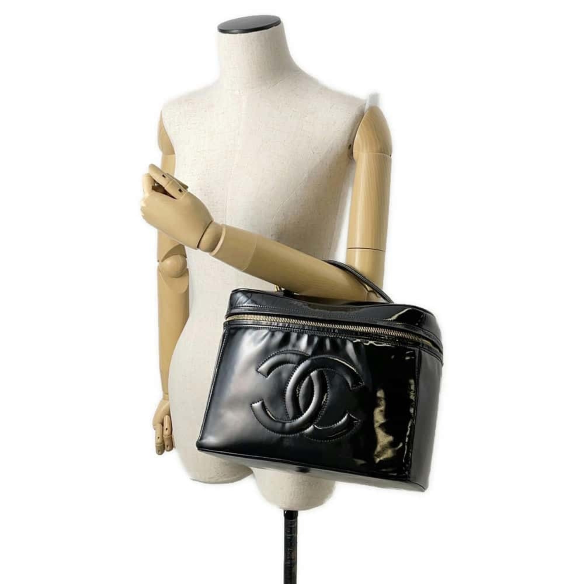 Chanel handbag Coco mark vanity patent CHANEL 2way shoulder bag black