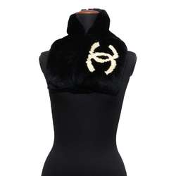 Chanel scarf Coco mark rabbit fur CHANEL neck warmer Lapin black white