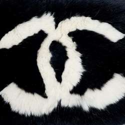 Chanel scarf Coco mark rabbit fur CHANEL neck warmer Lapin black white