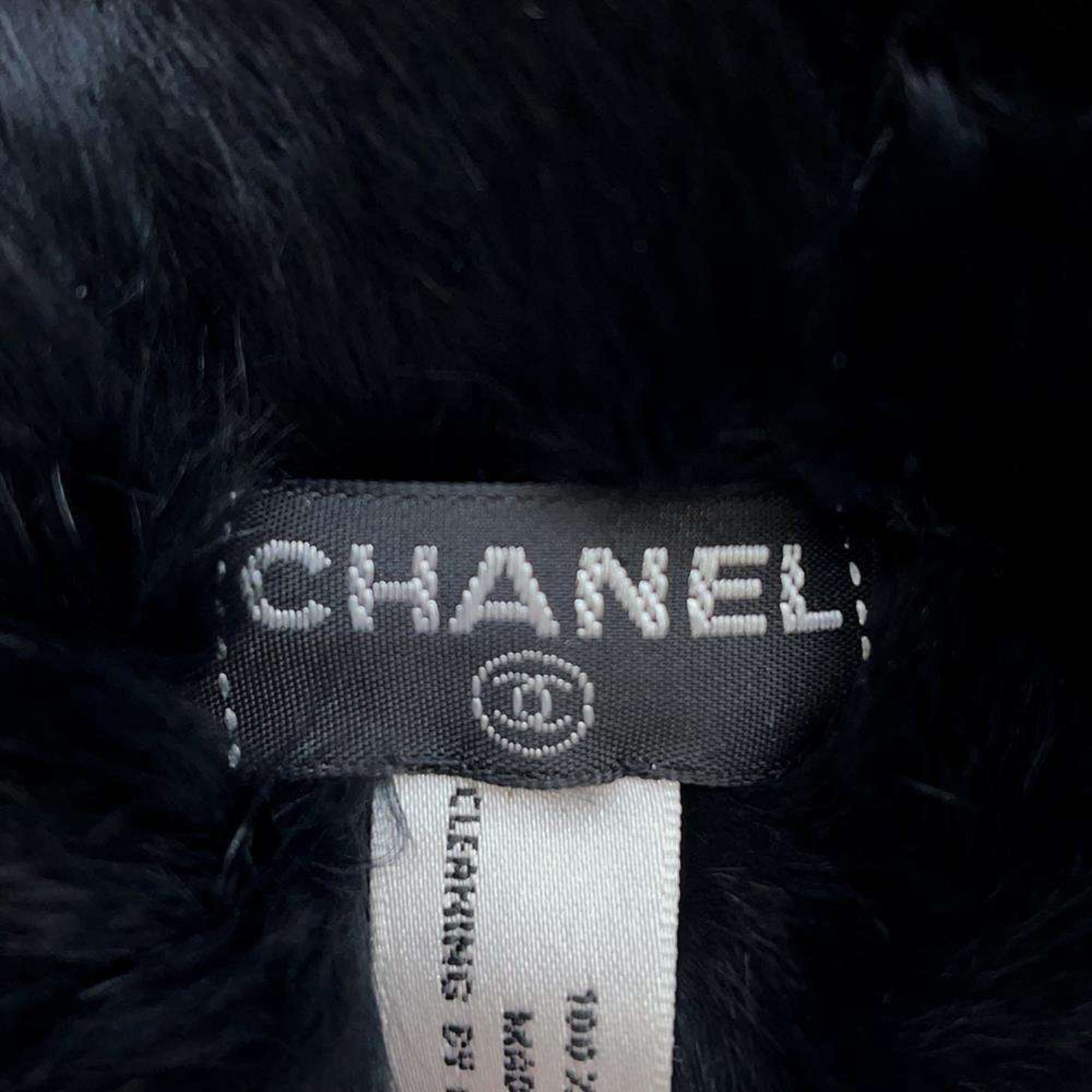 Chanel scarf Coco mark rabbit fur CHANEL neck warmer Lapin black white