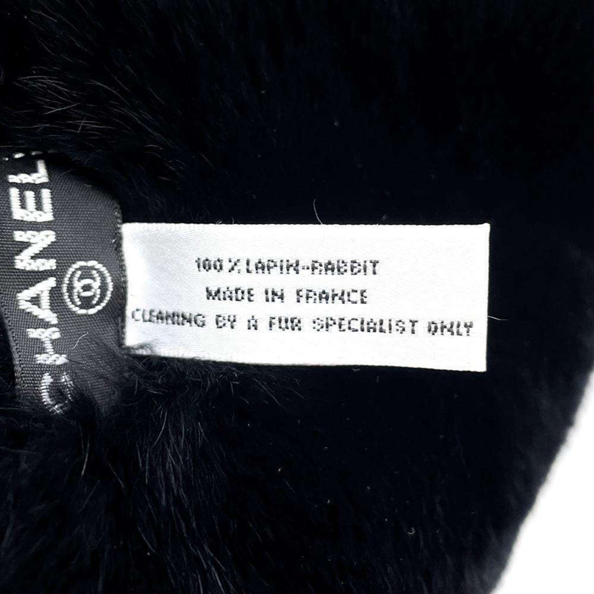 Chanel scarf Coco mark rabbit fur CHANEL neck warmer Lapin black white