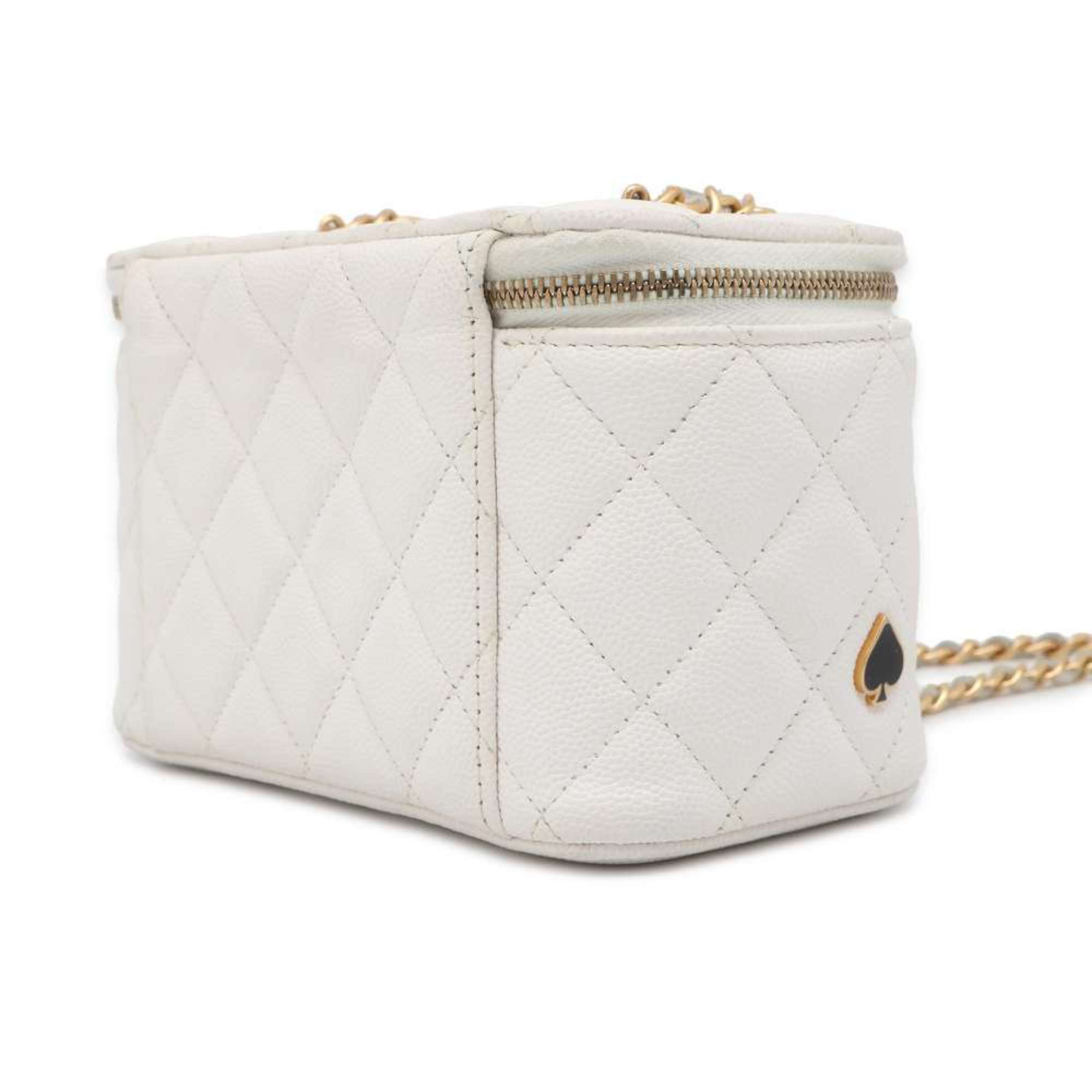 Chanel Chain Shoulder Bag Vanity Case Coco Mark Matelasse Caviar Skin AP3079 CHANEL Heart White