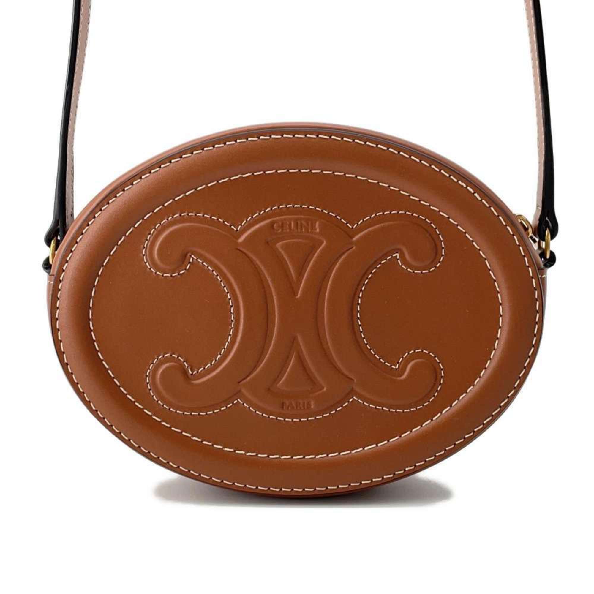 Celine Shoulder Bag Triomphe Cuir Oval Purse Leather 101703DPQ CELINE Crossbody Brown