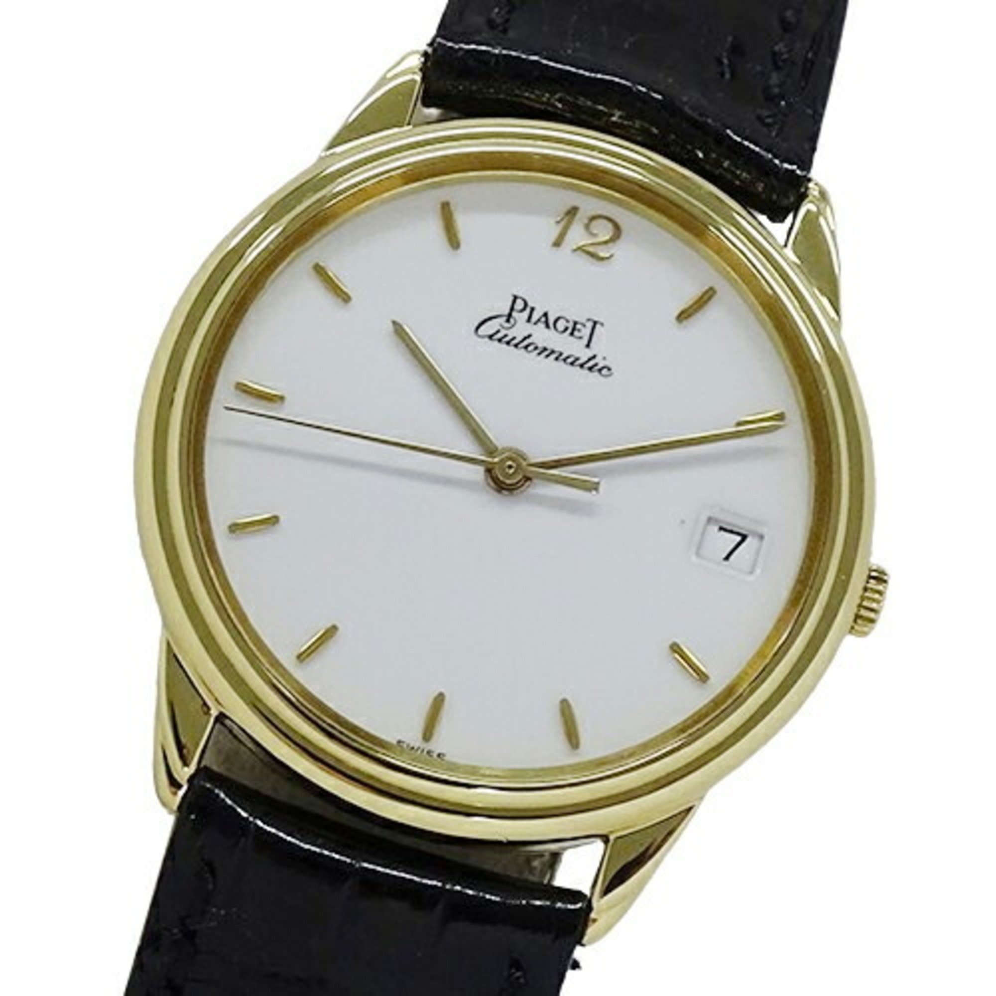 Piaget PIAGET Watch Men's Guvenar Date Automatic AT 750YG Leather 15988 Gold White Black Round Overhauled and Polished