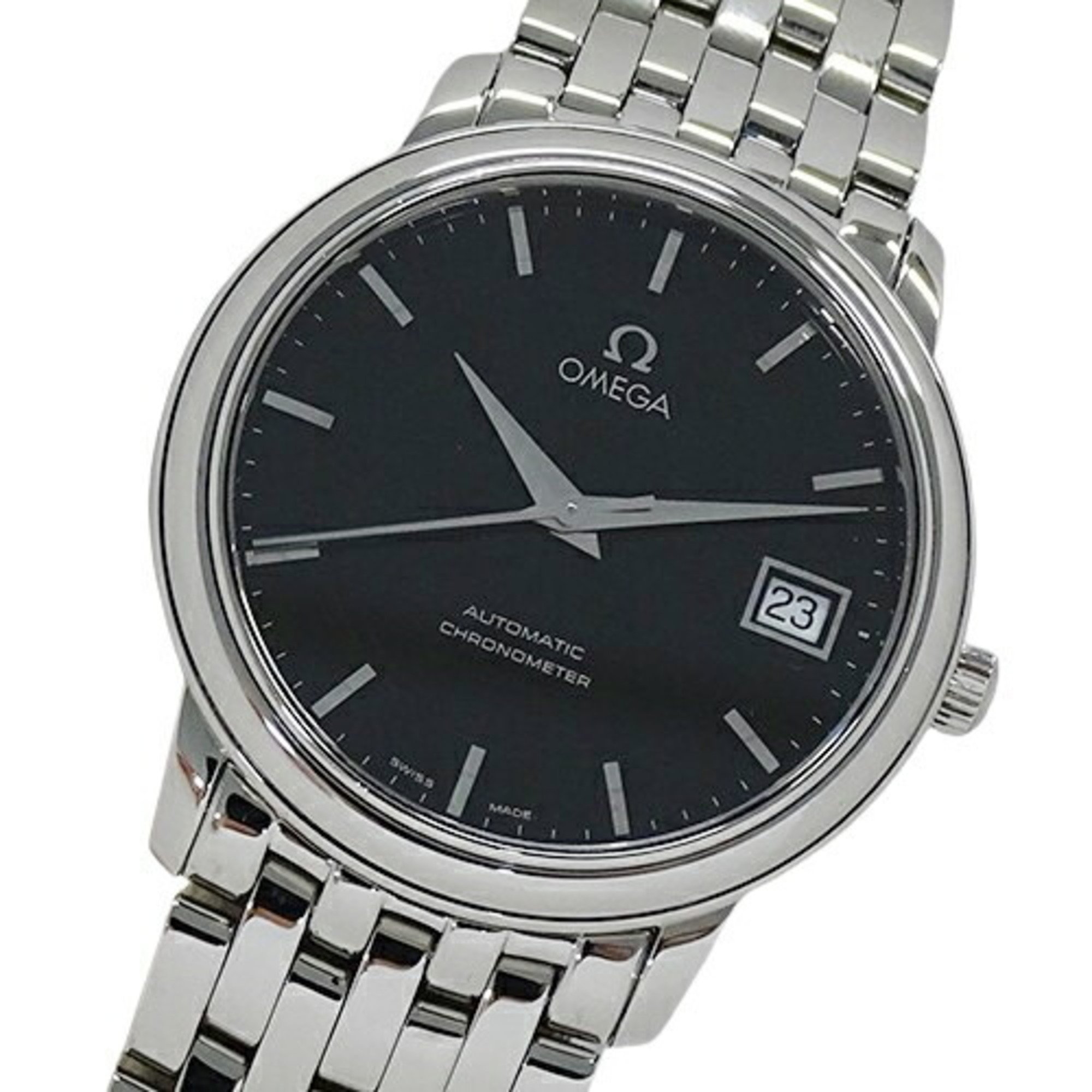 OMEGA De Ville Prestige 4500.51 Watch Men's Date Automatic AT Stainless Steel SS Silver Black Overhauled and Polished