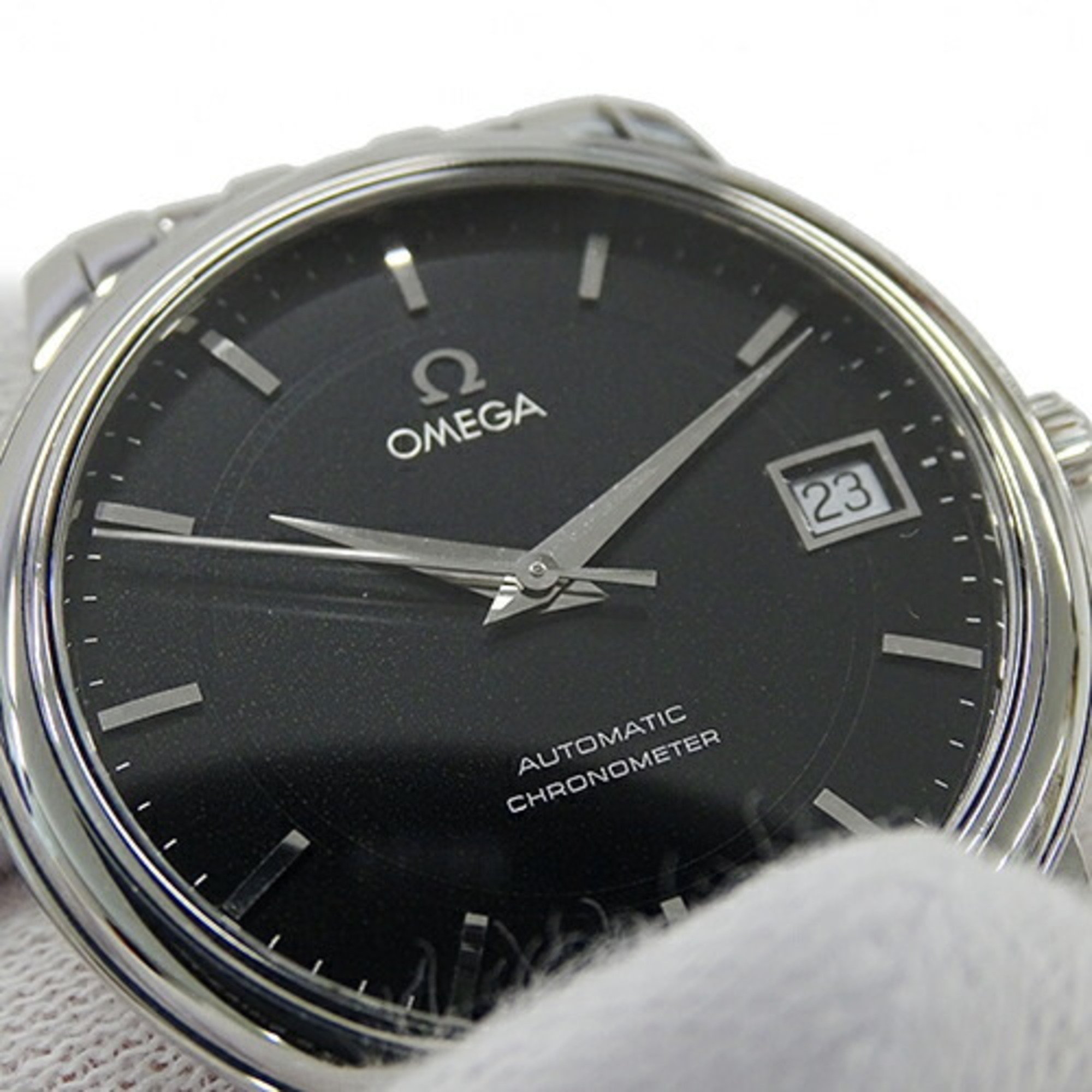 OMEGA De Ville Prestige 4500.51 Watch Men's Date Automatic AT Stainless Steel SS Silver Black Overhauled and Polished