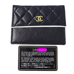 CHANEL Bag Matelasse Women's Shoulder Lambskin Navy White Chain Bicolor Compact