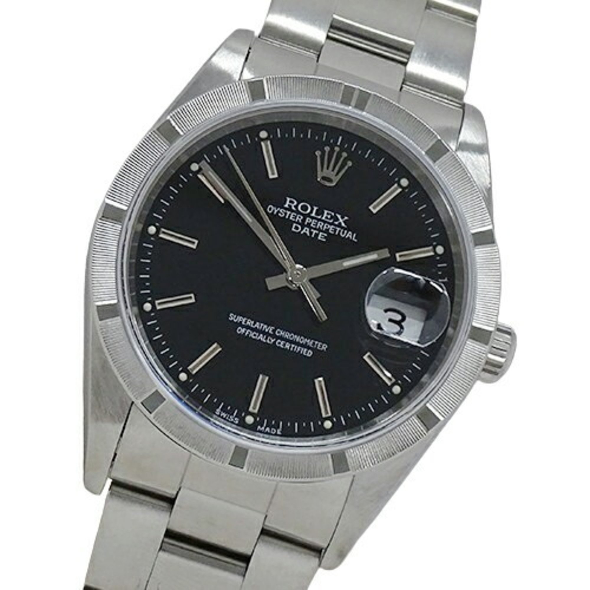 Rolex ROLEX Oyster Perpetual Date 15210 F Series Men's Watch Automatic AT Stainless Steel SS Silver Black Polished