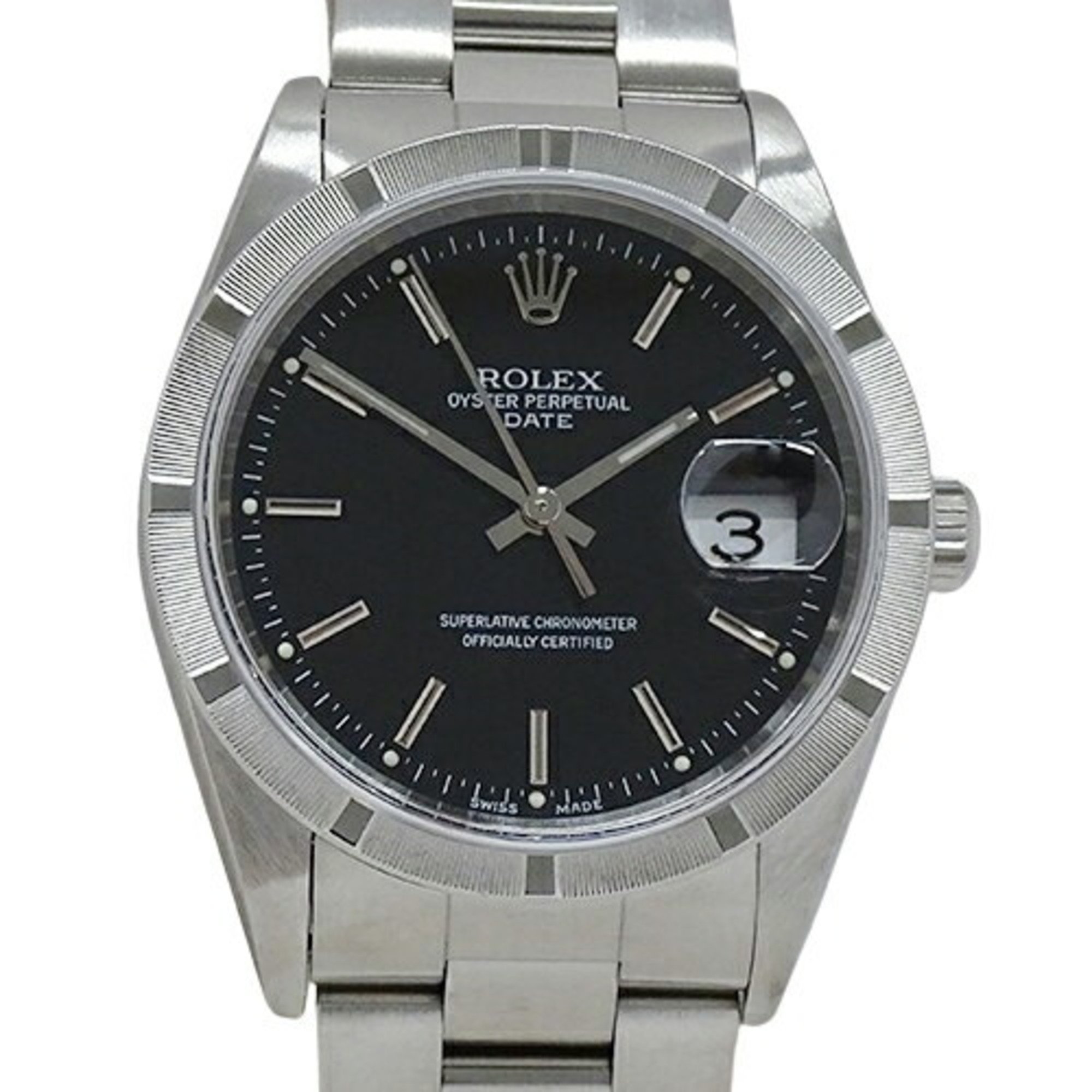 Rolex ROLEX Oyster Perpetual Date 15210 F Series Men's Watch Automatic AT Stainless Steel SS Silver Black Polished