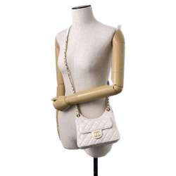 Chanel Chain Shoulder Bag Matelasse Coco Mark Hobo Small Shiny Calfskin AS3710 CHANEL White