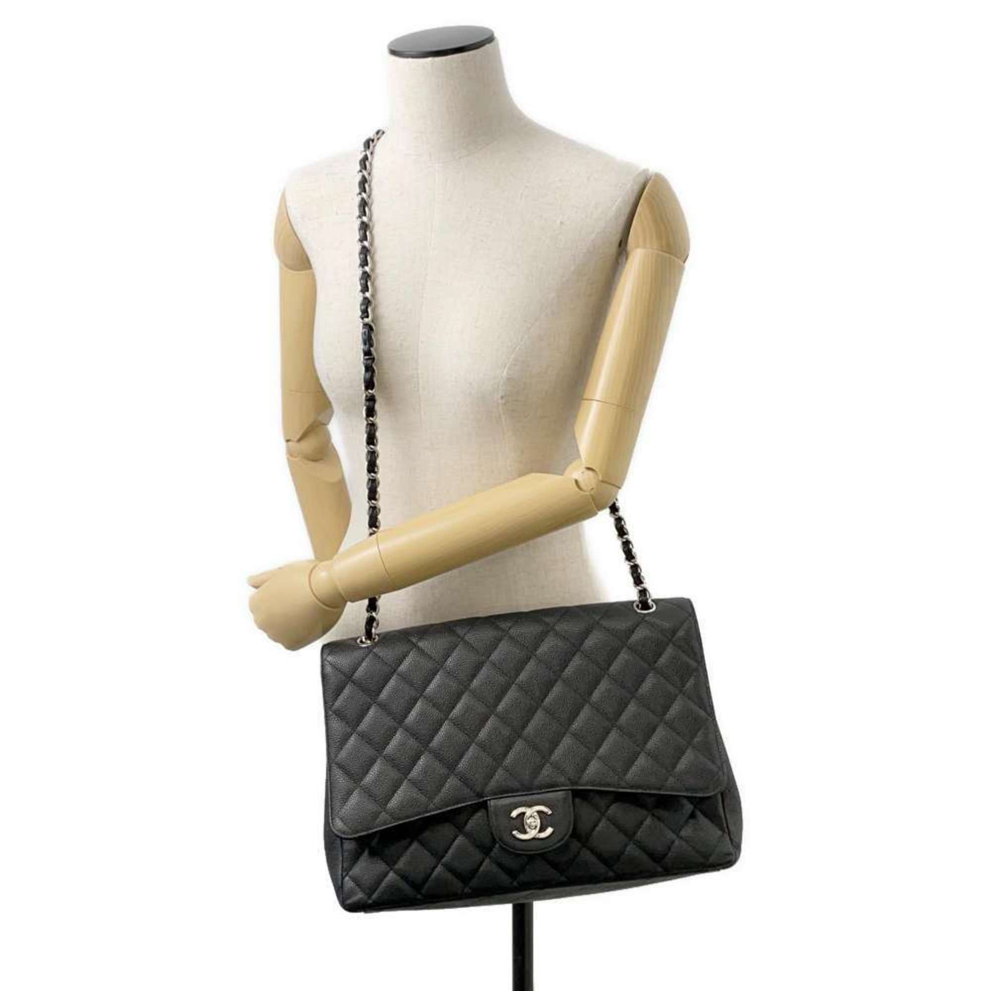 Chanel Chain Shoulder Bag Matelasse 30 Deca Single Flap Caviar Skin Double 2way Black