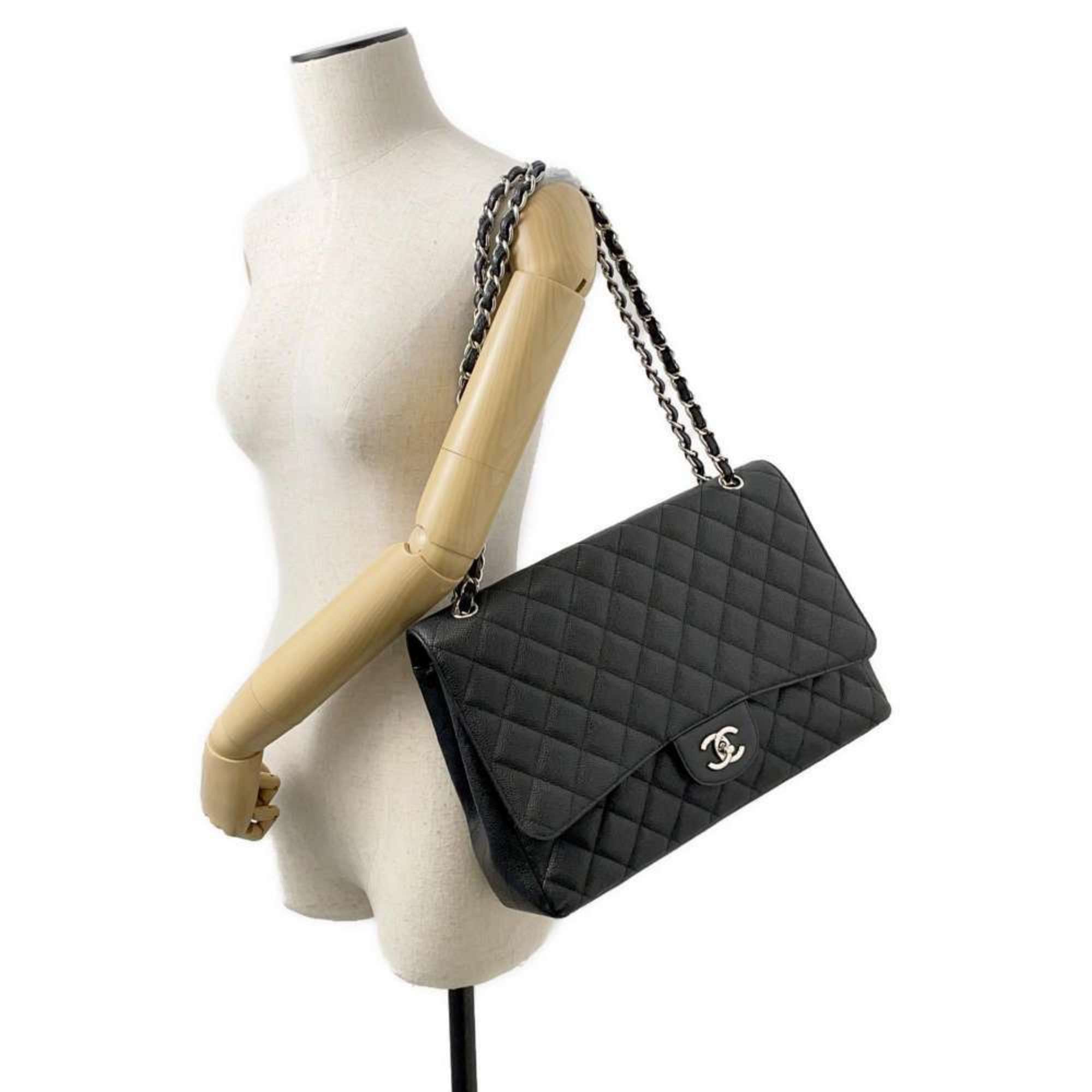 Chanel Chain Shoulder Bag Matelasse 30 Deca Single Flap Caviar Skin Double 2way Black