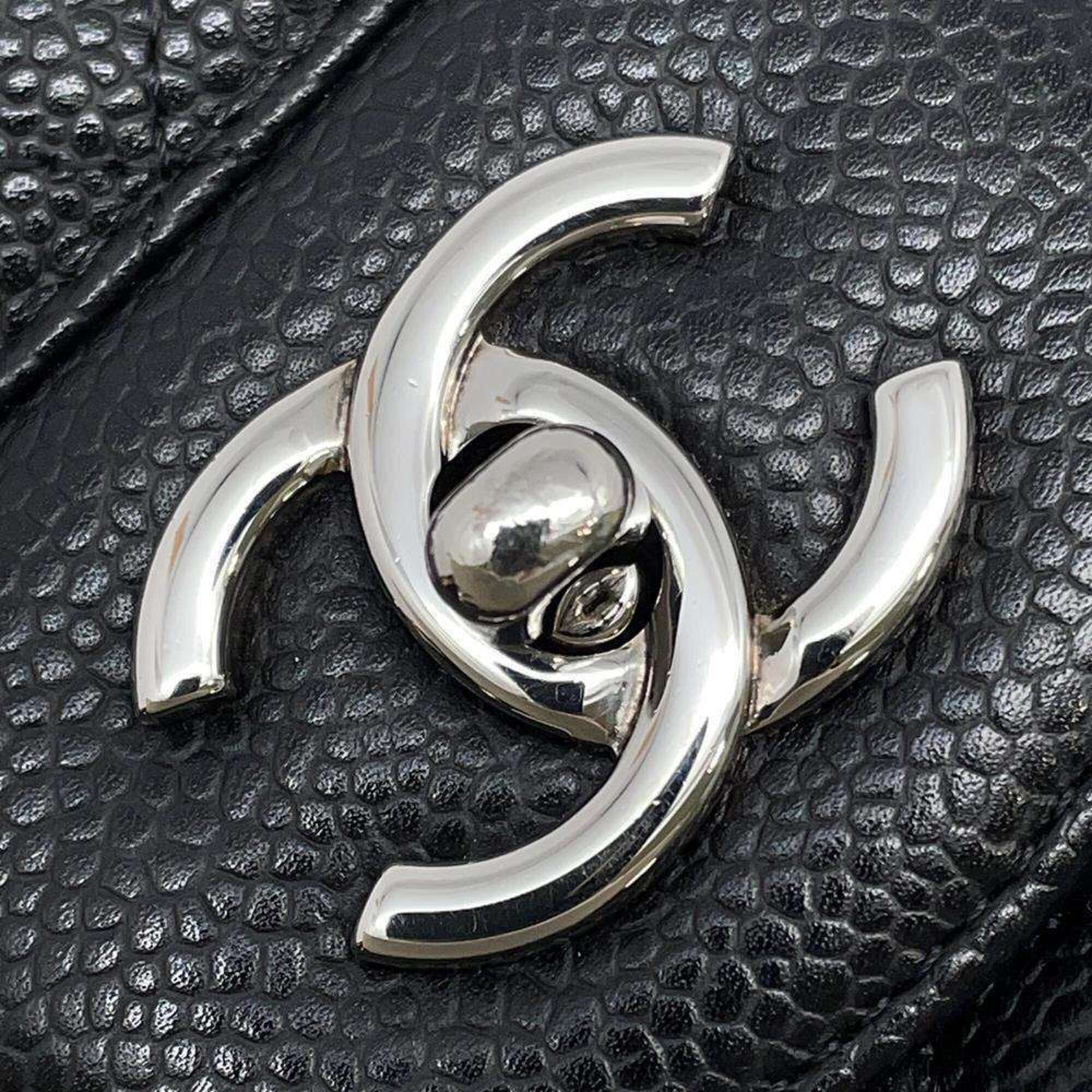 Chanel Chain Shoulder Bag Matelasse 30 Deca Single Flap Caviar Skin Double 2way Black