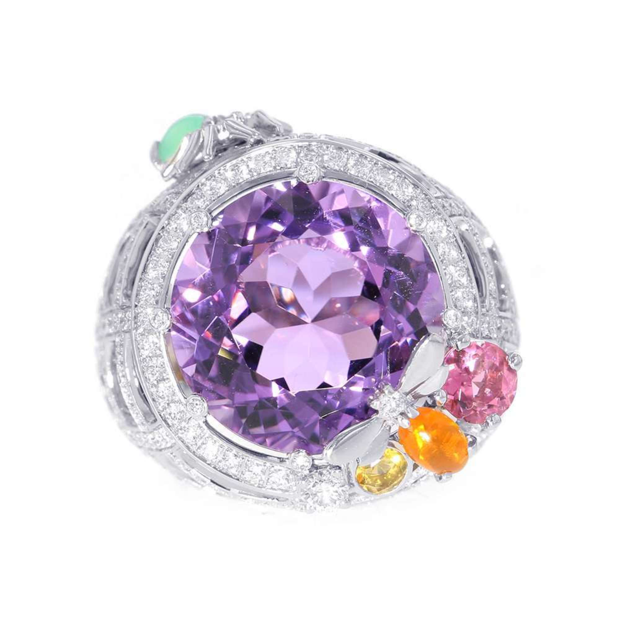 Chaumet Ring Attrape More Amethyst Diamond Fire Opal Chrysoprase Pink Tourmaline Citrine K18WG Size 52