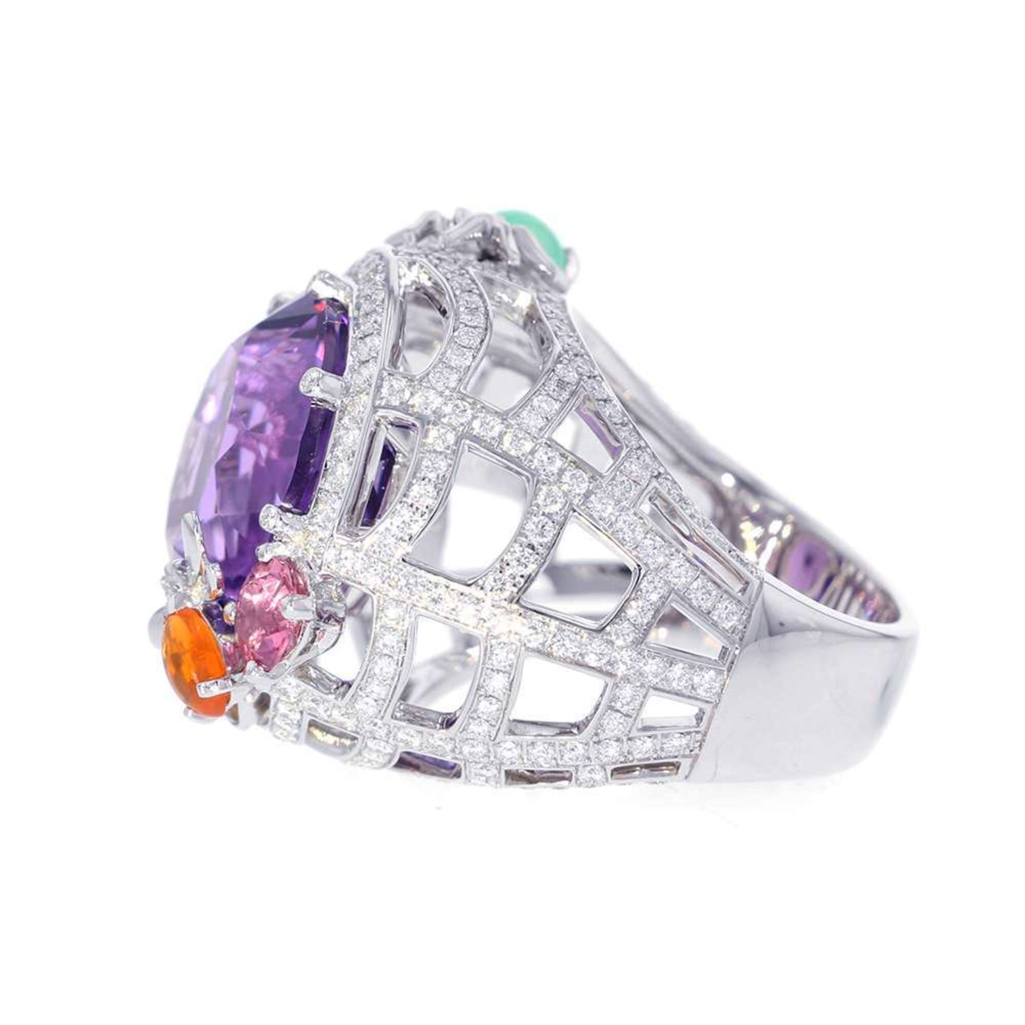 Chaumet Ring Attrape More Amethyst Diamond Fire Opal Chrysoprase Pink Tourmaline Citrine K18WG Size 52