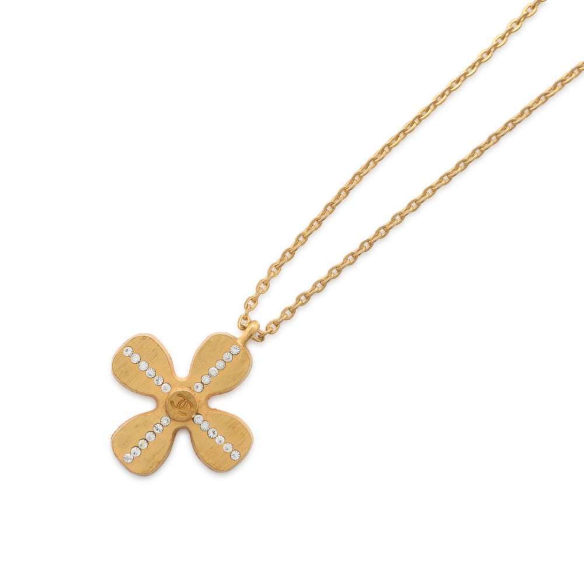 Chanel necklace clover motif rhinestone 01 C CHANEL