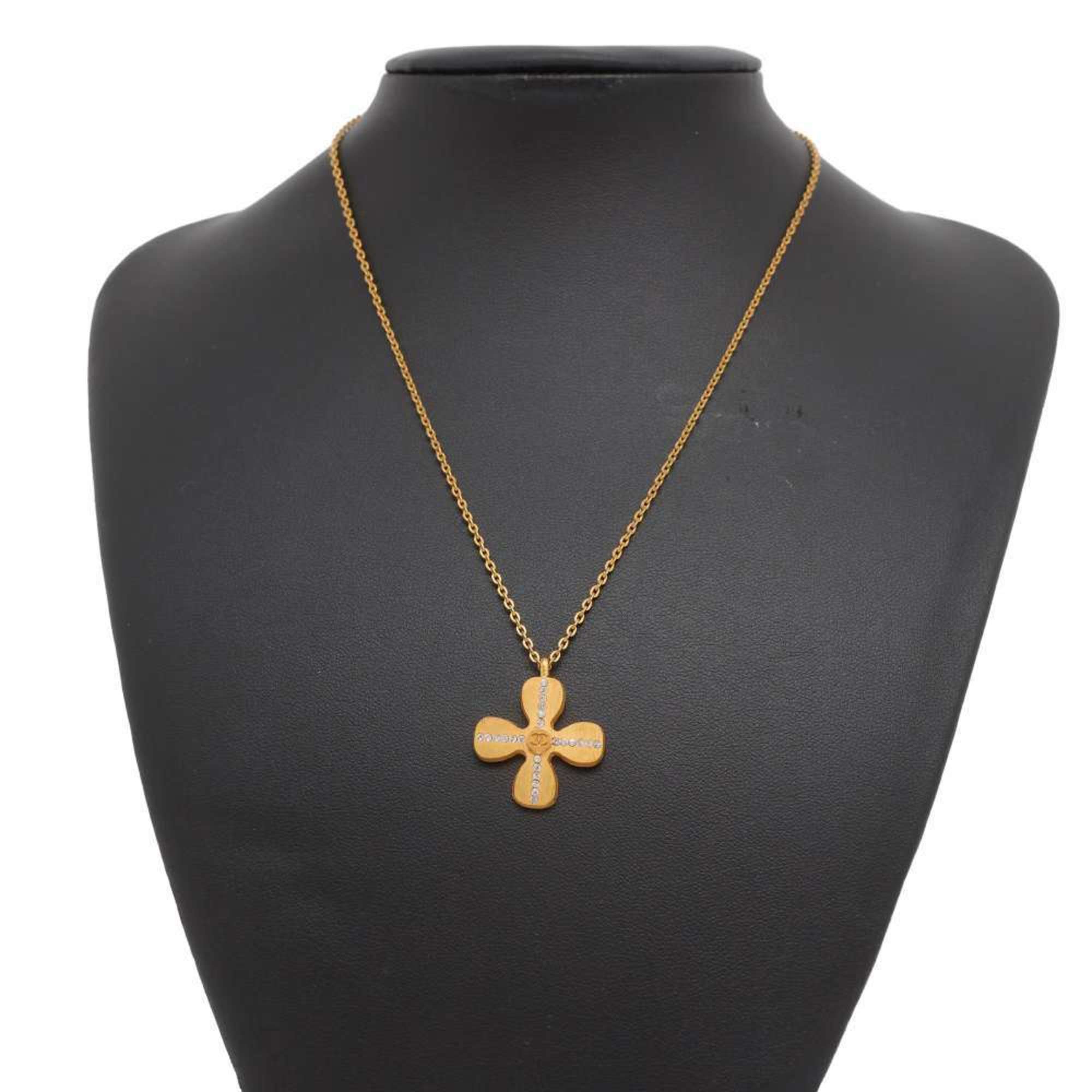 Chanel necklace clover motif rhinestone 01 C CHANEL