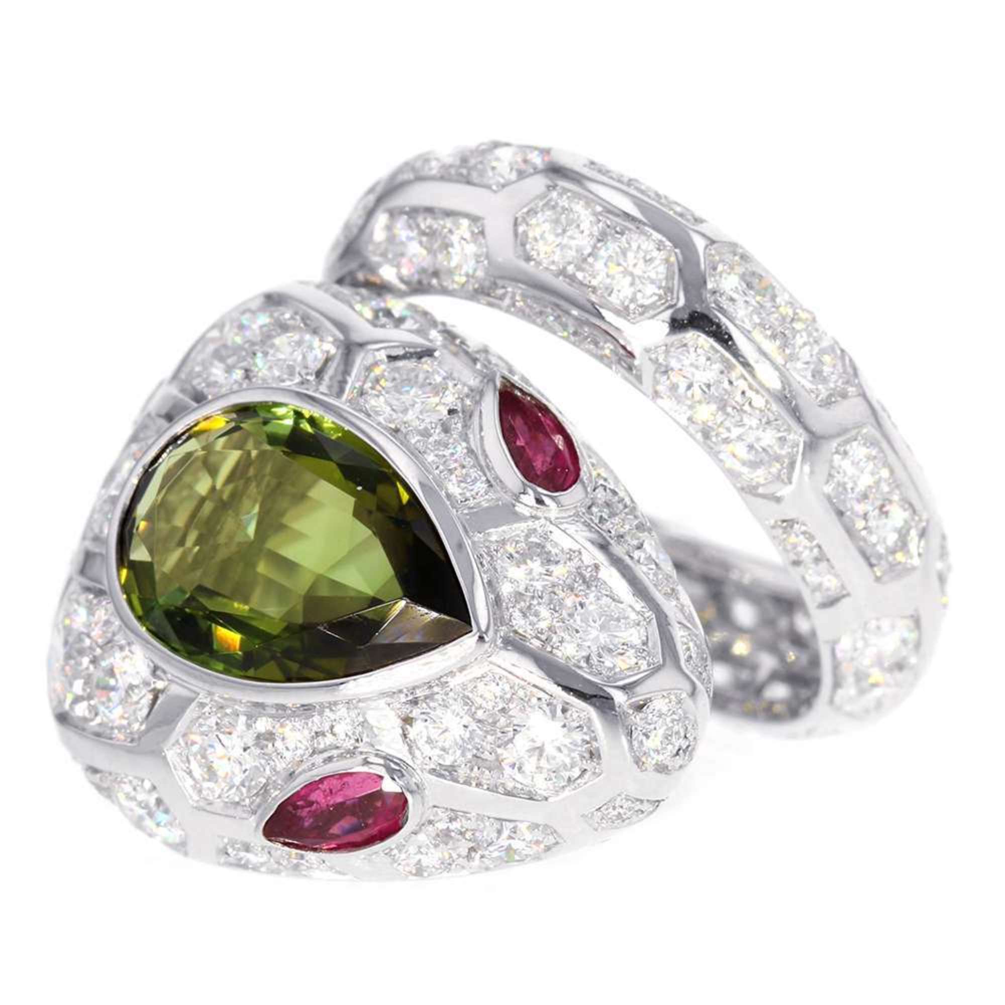 Bvlgari Bulgari Ring Serpenti Diamond 4.46ct Green Tourmaline 3.04ct Rubellite 0.34ct K18WG Size Approx.