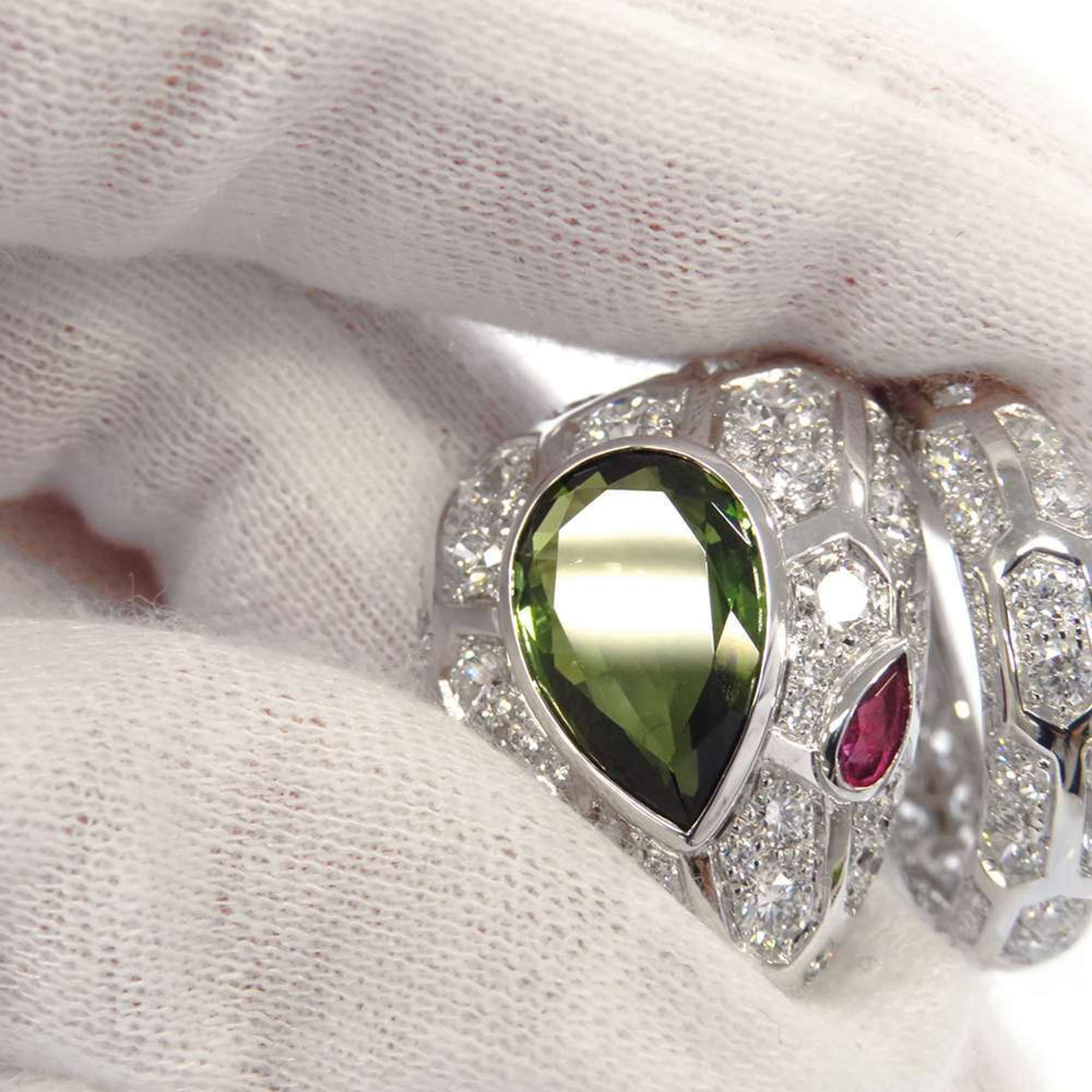 Bvlgari Bulgari Ring Serpenti Diamond 4.46ct Green Tourmaline 3.04ct Rubellite 0.34ct K18WG Size Approx.