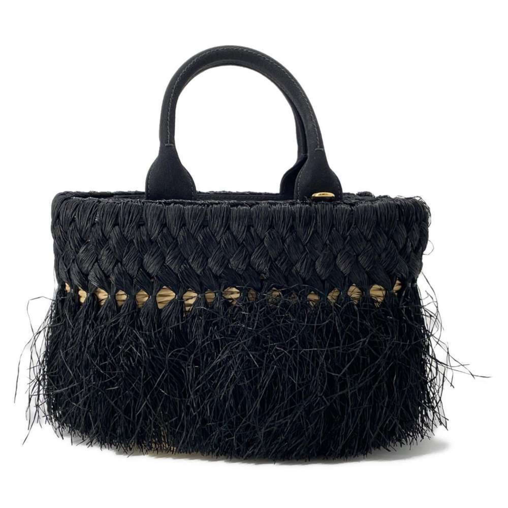 Prada handbag raffia canvas 1BG089 PRADA 2way shoulder bag black