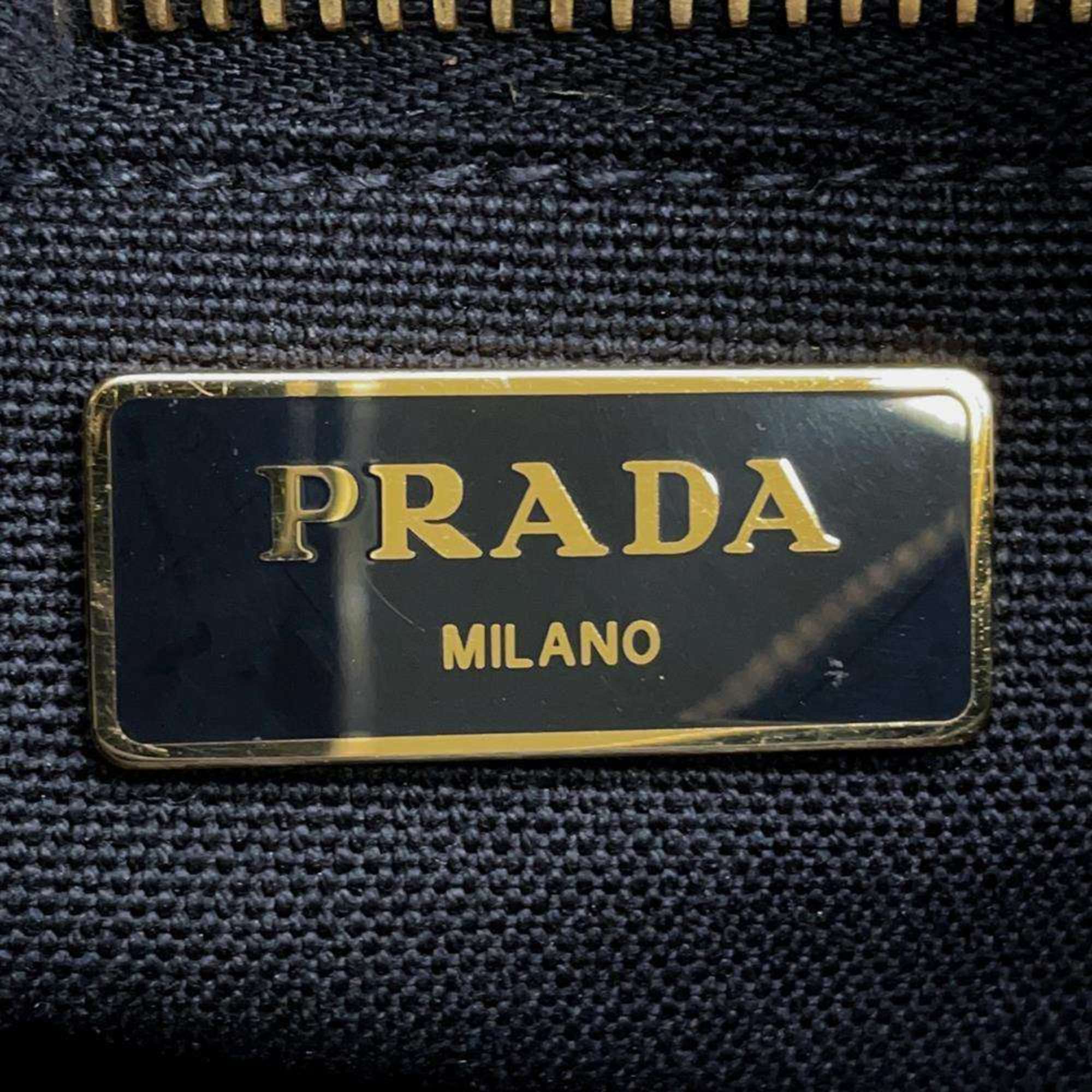 Prada handbag raffia canvas 1BG089 PRADA 2way shoulder bag black