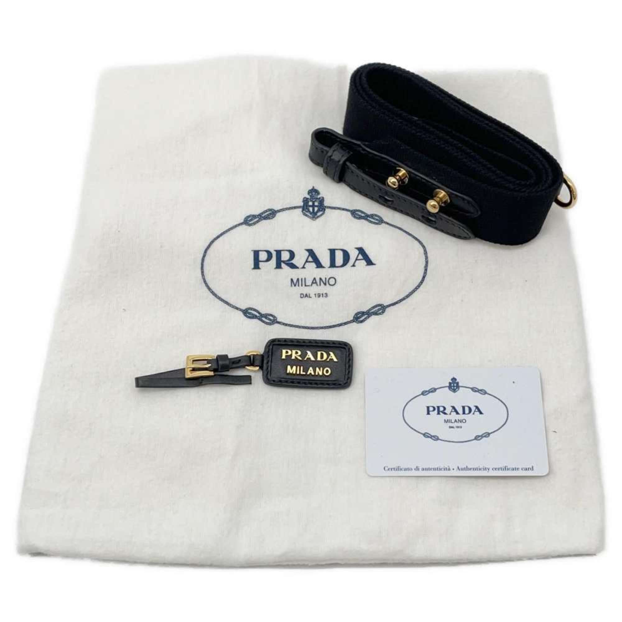 Prada handbag raffia canvas 1BG089 PRADA 2way shoulder bag black