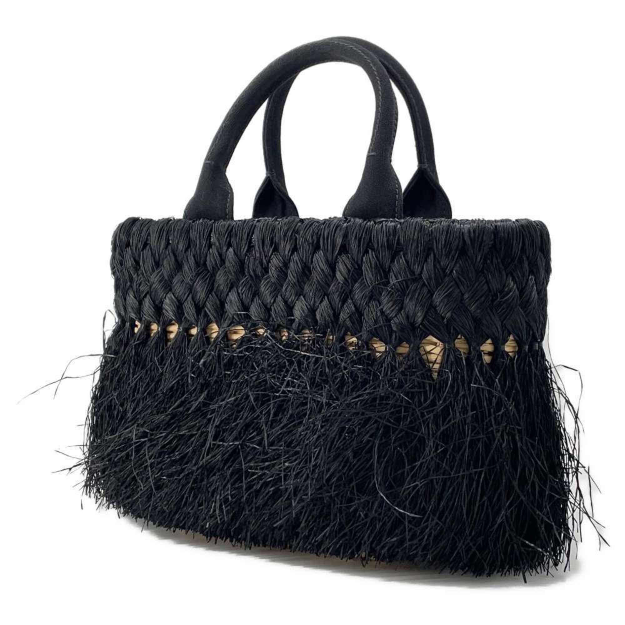 Prada handbag raffia canvas 1BG089 PRADA 2way shoulder bag black