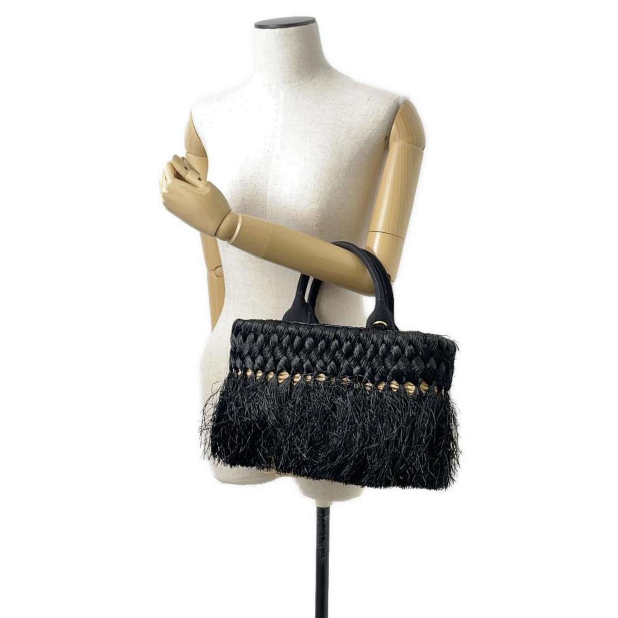 Prada handbag raffia canvas 1BG089 PRADA 2way shoulder bag black