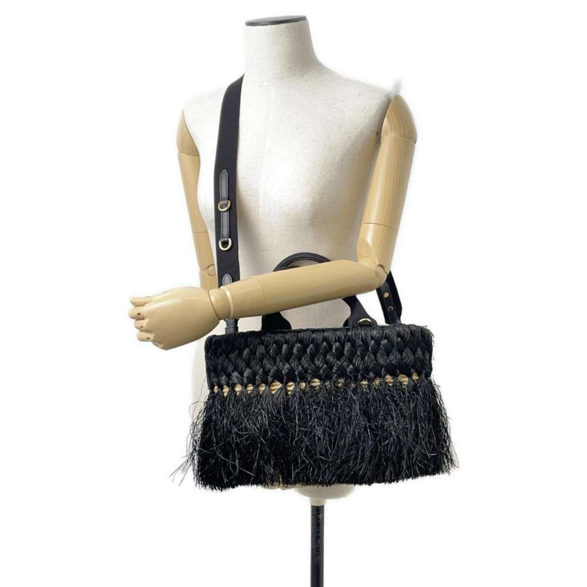 Prada handbag raffia canvas 1BG089 PRADA 2way shoulder bag black