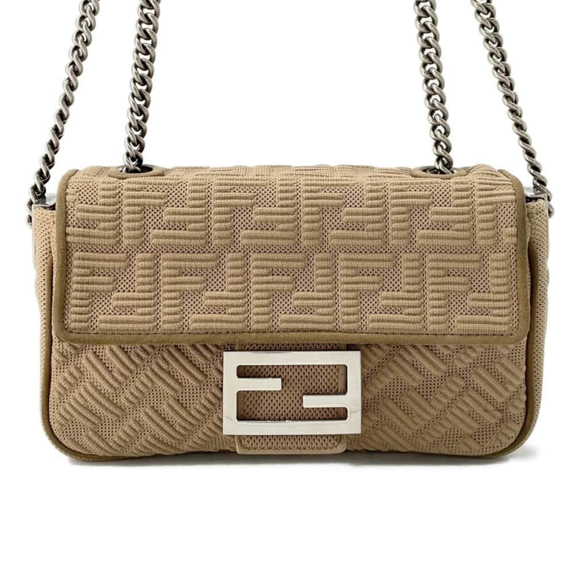 Fendi Chain Shoulder Bag Midi Baguette Fabric Suede 8BR793 FENDI Bags eLADY Globazone