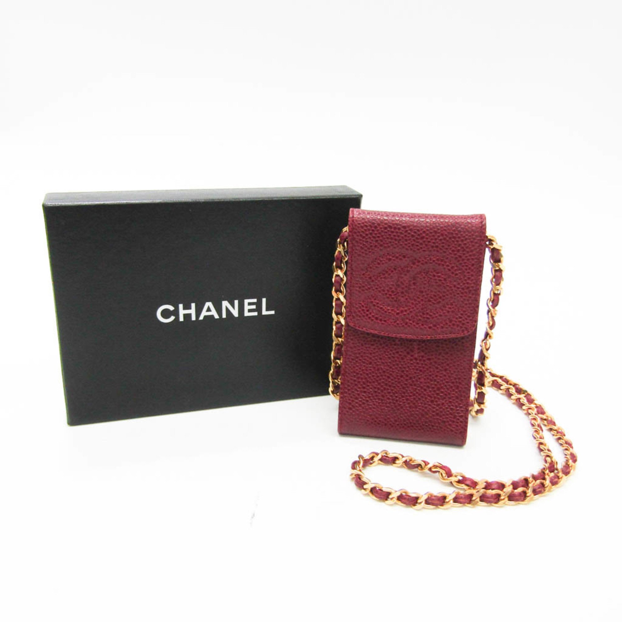 Chanel Women's Leather Shoulder Bag Accessory Case/Cigarette Case Dark Red