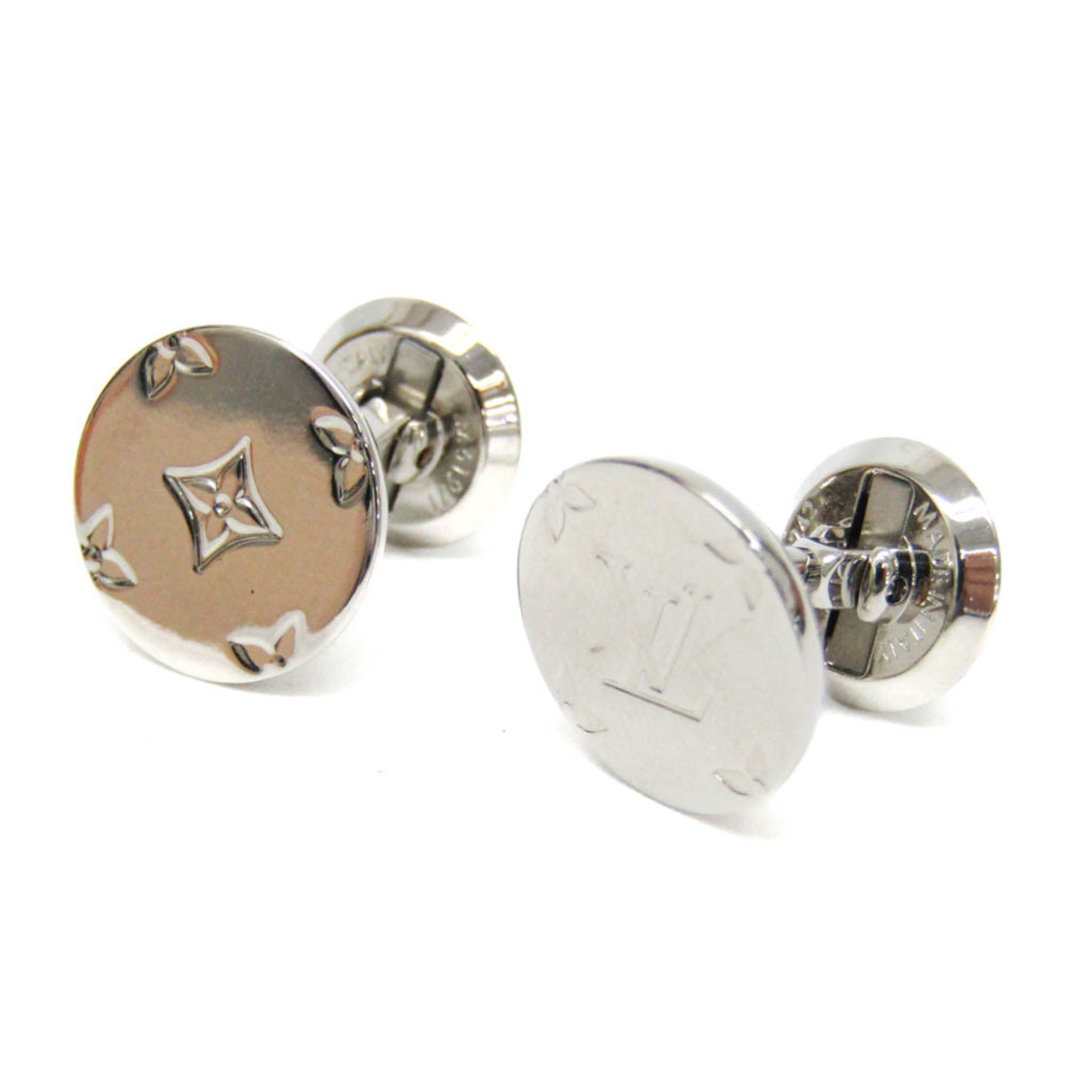 Louis Vuitton Metal Fixed Backing Cufflinks Silver Bouton de Manchette Monogram with Damier Graphite Case M61971