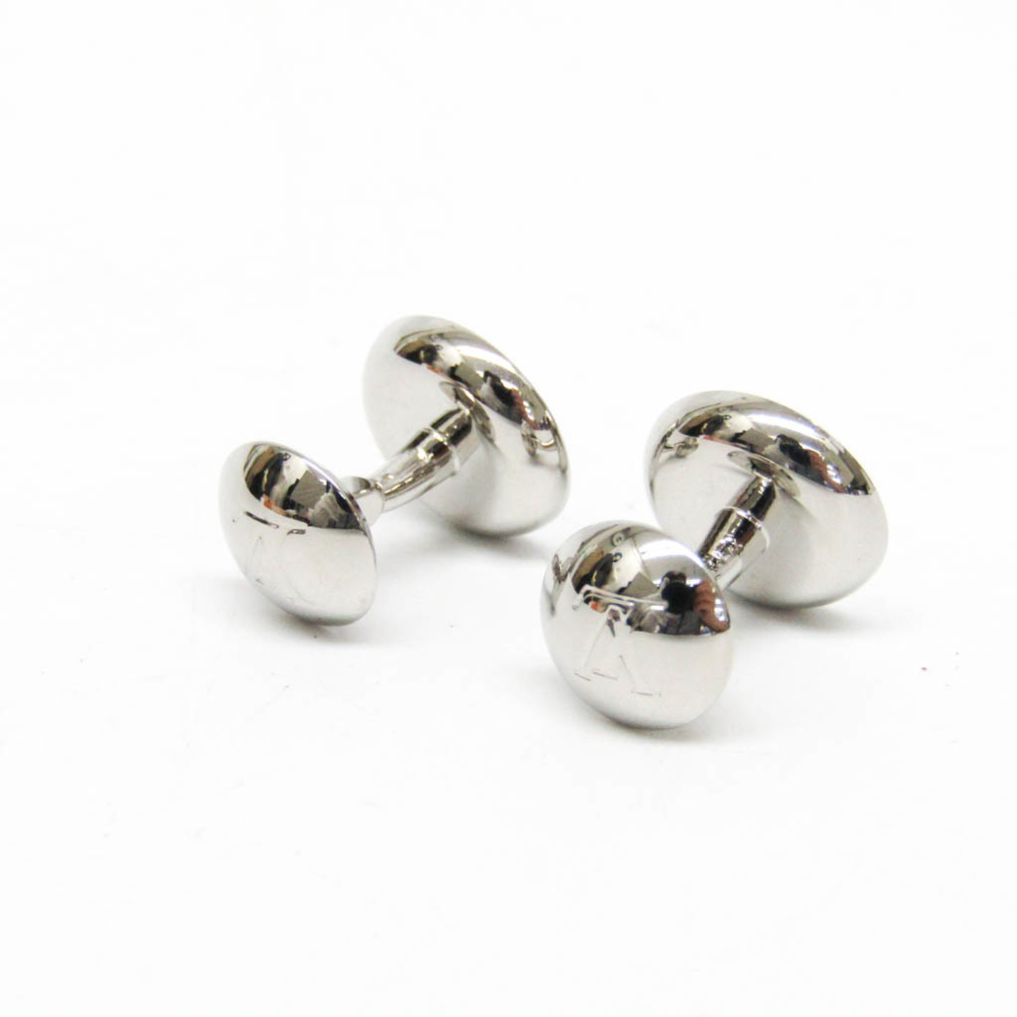 Louis Vuitton Metal Fixed Backing Cufflinks Silver Bouton de Manchette Monogram with Damier Graphite Case M61971