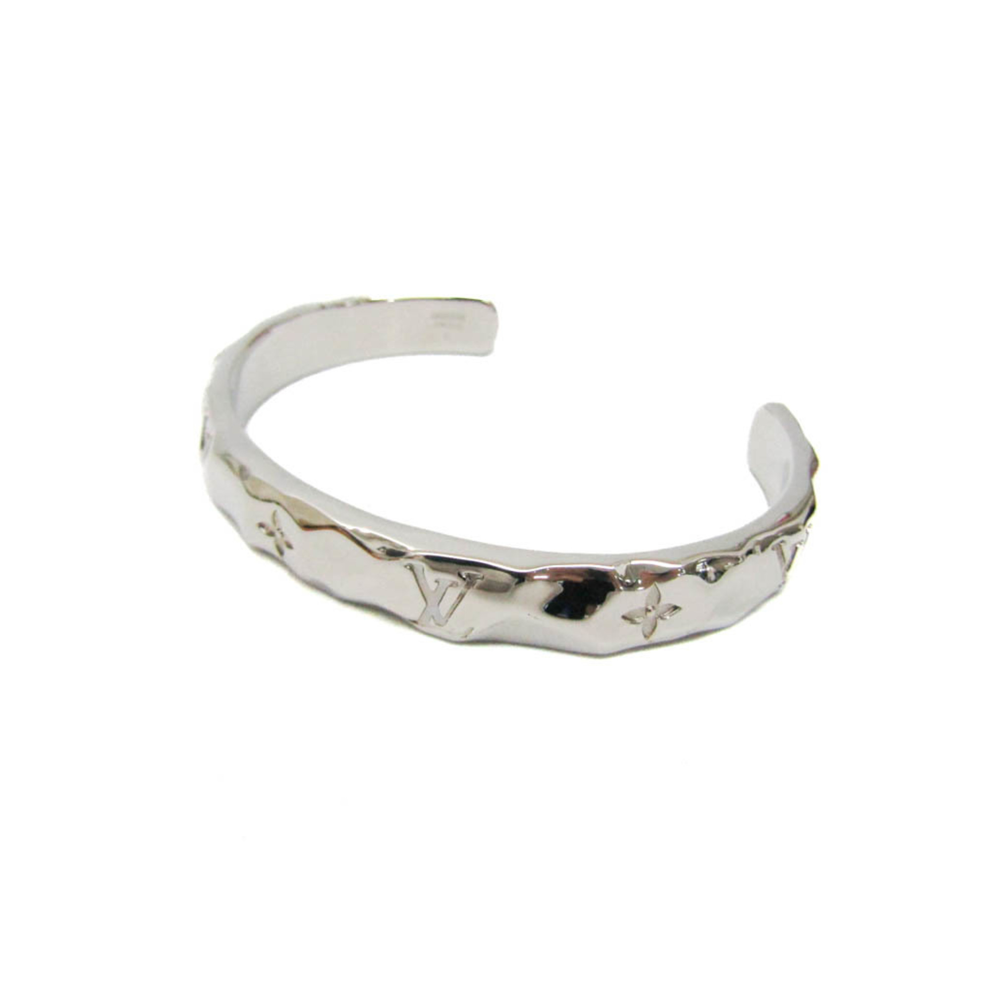 Louis Vuitton Cuff Monogram Carved M00333 Metal No Stone Bangle Silver