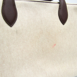 Hermes Victoria 50 Men,Women Toile H,Taurillon Clemence Leather Boston Bag Dark Brown,Natural