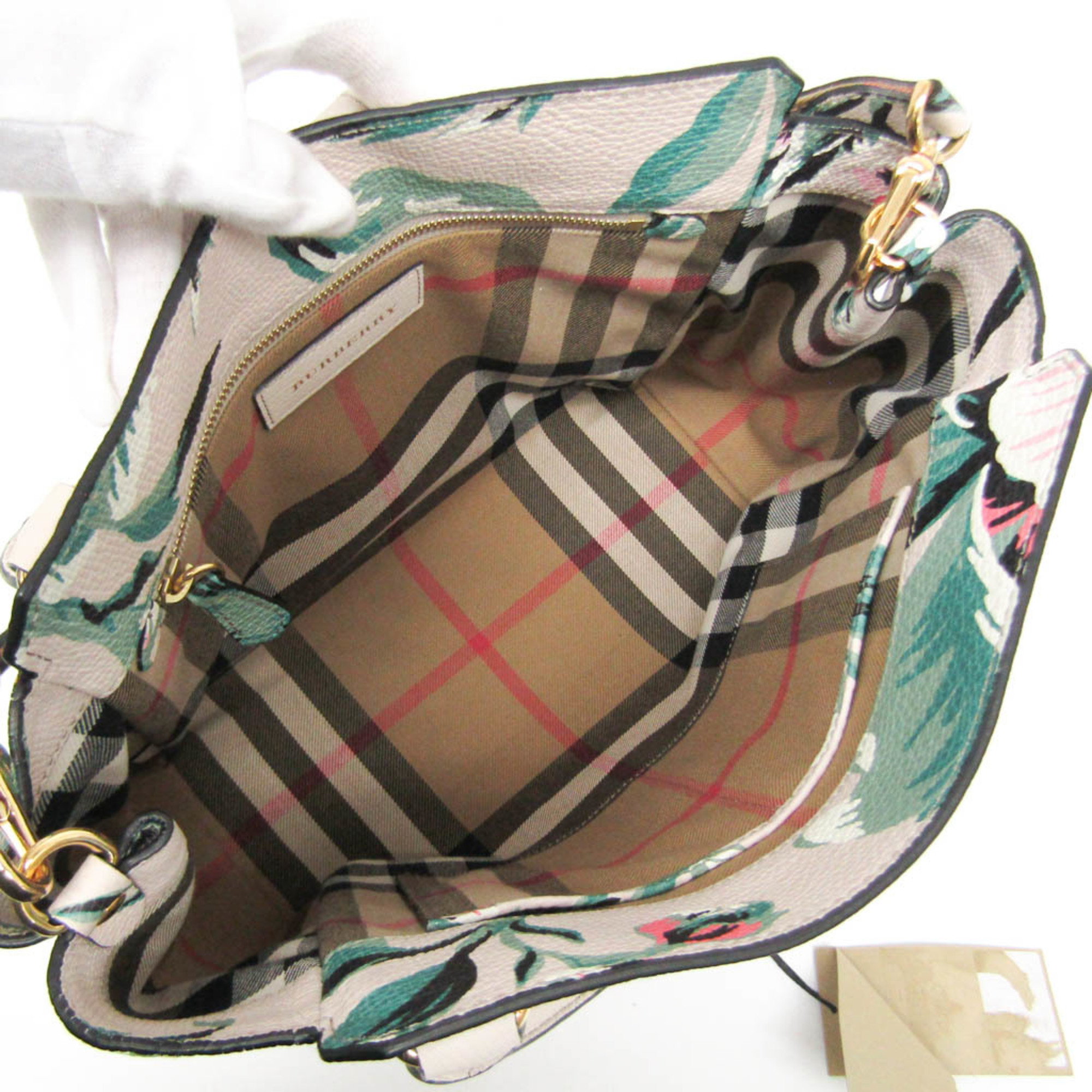 Burberry Floral Pattern 4042346 Women's Leather Handbag,Shoulder Bag Light Gray,Multi-color