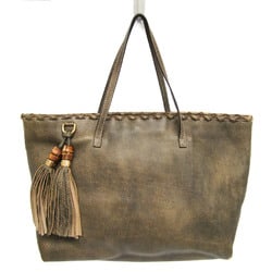 Gucci Bamboo 218499 Women's Leather Tote Bag Gray Khaki