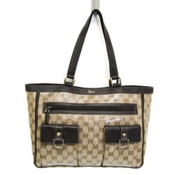 Gucci GG Crystal 268639 Women's Leather,PVC Tote Bag Beige,Dark Brown