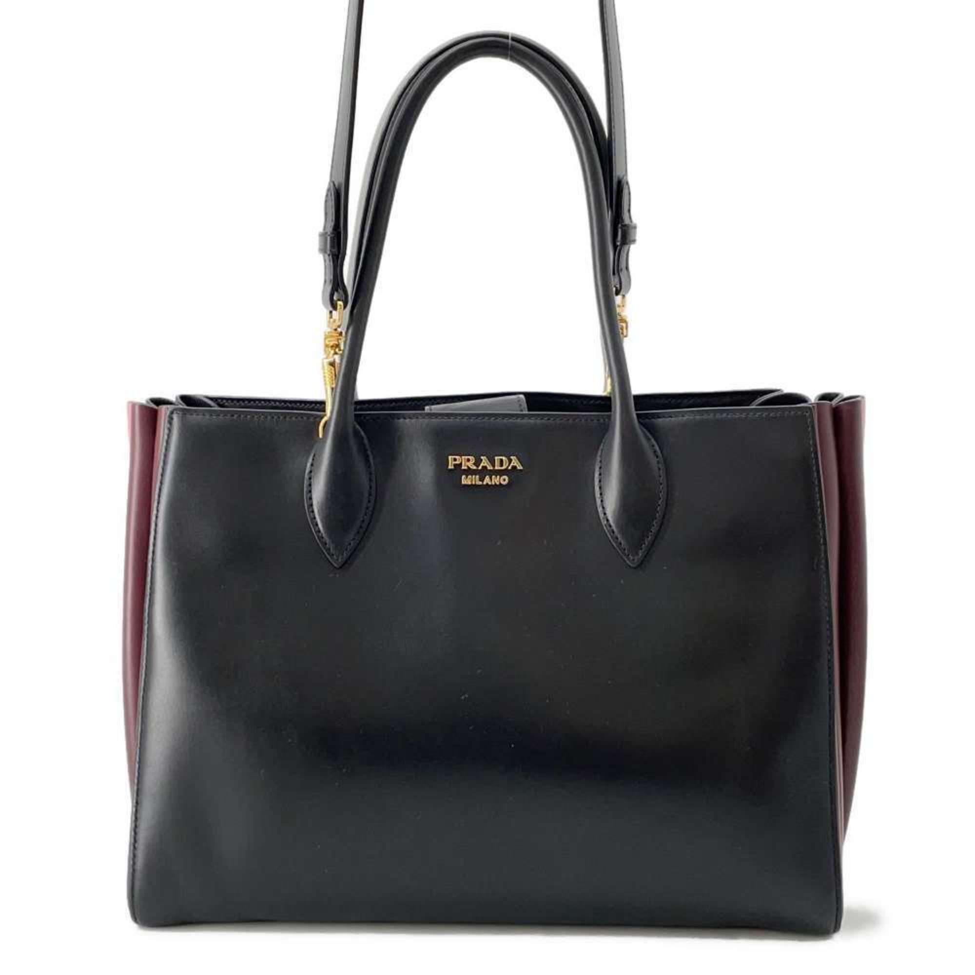 Prada Tote Bag Bibliothèque Shoulder Leather 1BG098 PRADA Black